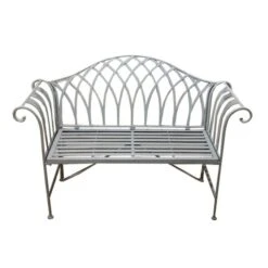 Wrought Iron 2 Seater Grey Bench