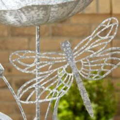 Silver Iron Dragonfly Bird Bath Stake -Online Home Furnishings 30861791 alt01