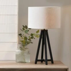 Whitby Wood Tapered 4 Post Linen Table Lamp 18 Whitby Wood Tapered 4 Post Linen Table Lamp -Online Home Furnishings 30889395