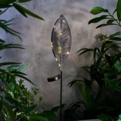Online Home Furnishings 24 15 LED Solar Metal Leaf Stake Light