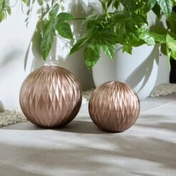 Set Of 2 Bronze Resin Garden Sculpture Balls