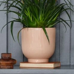 Ribbed Ceramic Plant Pot -Online Home Furnishings 30971656 alt01