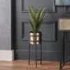Brass & Black Metal Plant Pot & Stand