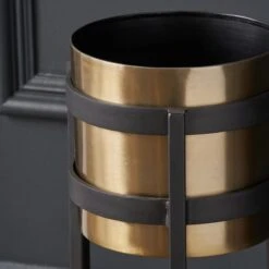 Brass & Black Metal Plant Pot & Stand 12 Brass & Black Metal Plant Pot & Stand -Online Home Furnishings 30983261 alt02